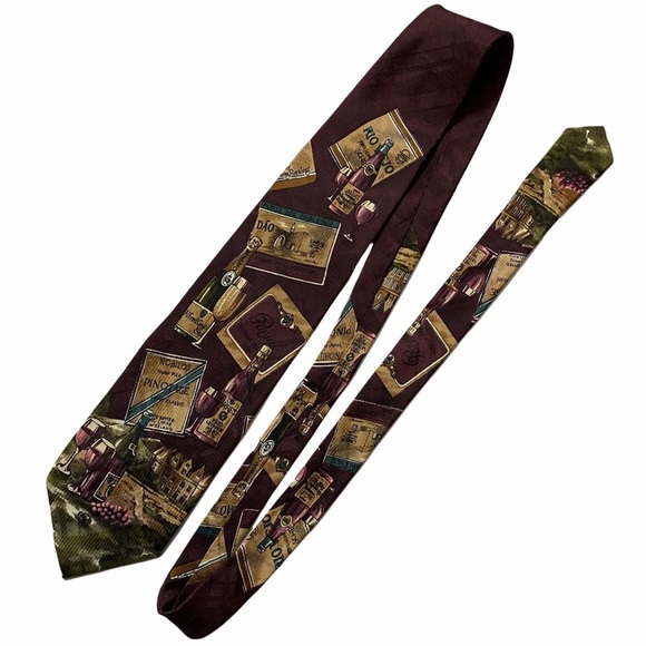 Sedgewick Harry Rosen Silk Wine Lovers Brown Novelty Tie Necktie OS - Picture 1 of 9